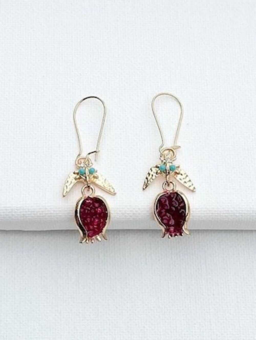Pomegranate Gold and Red Pendant Earrings